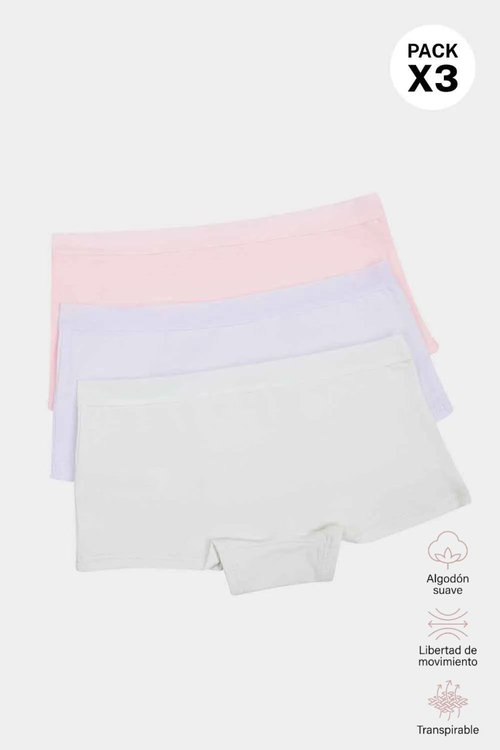 Panty tipo boxer en algodón suave para niñas paquete x3